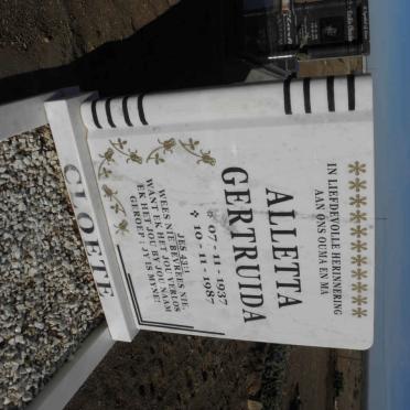 CLOETE Alletta Gertruida 1937-1987