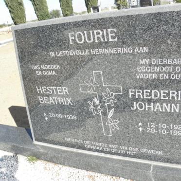 FOURIE Frederick Johannes 1926-1999 &amp; Hester Beatrix 1938-