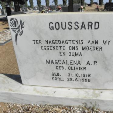 GOUSSARD  Magdalena A.P. nee OLIVIER 1916-1988