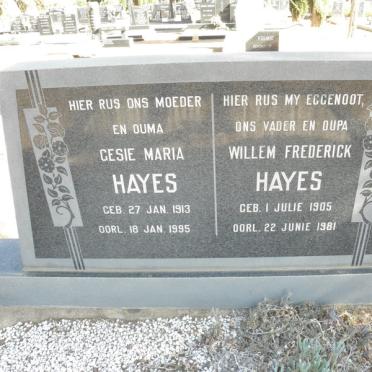 HAYES Willem Frederick 1905-1981 &amp; Gesie Maria 1913-1995