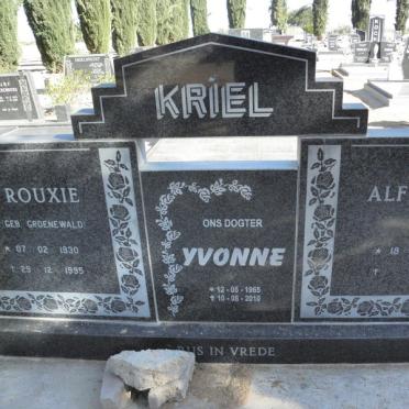 KRIEL Alfred 1934- &amp; Rouxie GROENEWALD 1930-1995 :: KRIEL Yvonne 1965-2010