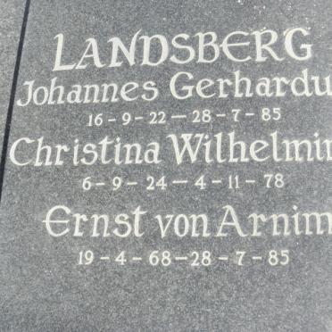 LANDSBERG Johannes Gerhardus 1922-1985 &amp; Christina Wilhelmina 1924-1978 :: LANDSBERG Ernst von Arnim 1968-1985