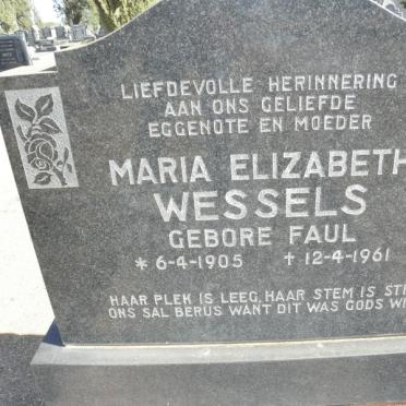 WESSELS Maria Elizabeth nee FAUL 1905-1961