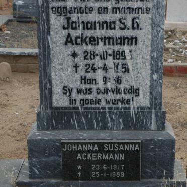 ACKERMANN Johanna S.G. 1895-1951 :: ACKERMANN Johanna Susanna 1917-1989