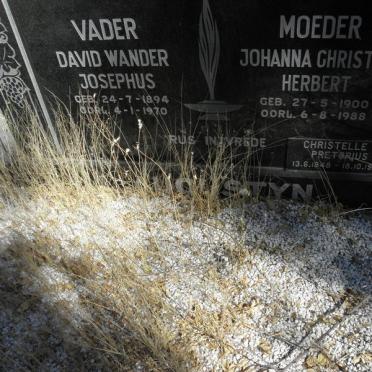 AUGUSTYN David Wander Josephus 1894-1970 &amp; Johanna Christina Herbert 1900-1988 :: PRETORIUS Christelle J. 1948-1983