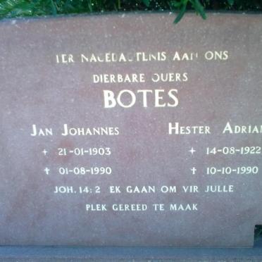 BOTES Jan Johannes 1903-1990 &amp; Hester Adriana 1922-1990