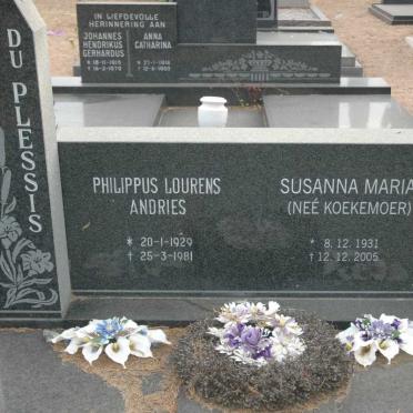 PLESSIS Philippus Lourens Andries, du 1929-1981 &amp; Susanna Maria KOEKEMOER 1931-2005