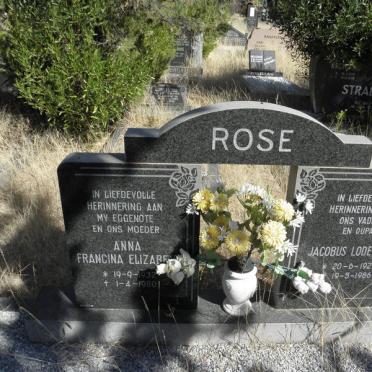 ROSE Jacobus Lodewikus 1927-1986 &amp; Anna Francina Elizabeth 1932-1980