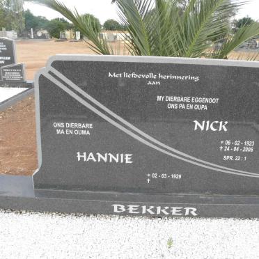 BEKKER Nick 1923-2006 &amp; Hannie 1929-