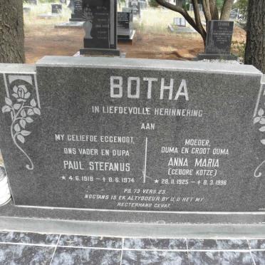 BOTHA Paul Stefanus 1918-1974 &amp; Anna Maria KOTZE 1925-1996