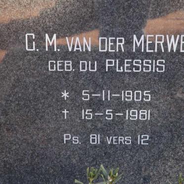 MERWE G.M., v.d. nee DU PLESSIS 1905-1981