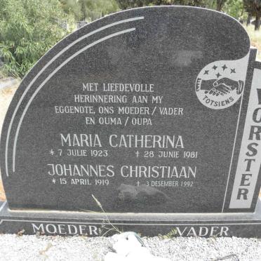 VORSTER Johannes Christiaan 1919-1992 &amp; Maria Catherina 1923-1981