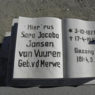 VUUREN Sara Jacoba, Jansen van nee v.d. MERWE 1877-1957