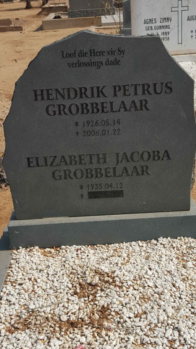 GROBBELAAR Hendrik Petrus 1926-2006 &amp; Elizabeth Jacoba 1935-