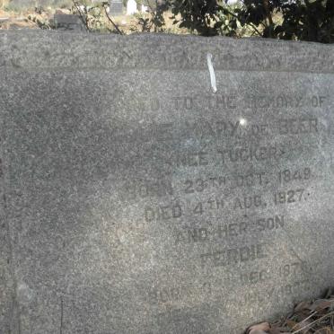 BEER ?uie Mary, de nee TUCKER 1849-1927 :: DE BEER Ferdie 1876-1937