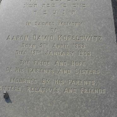 KOPELOWITZ Aaron David 1933-1953
