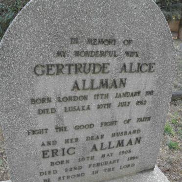 ALLMAN Eric 1908-1996 &amp; Gertrude Alice 1919-1982