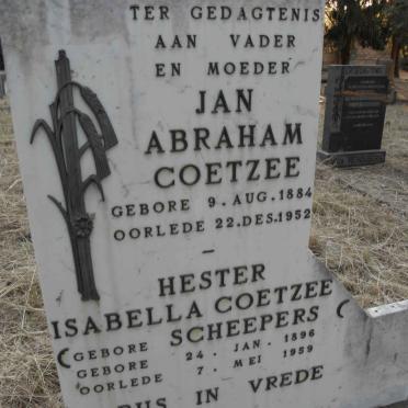 COETZEE Jan Abraham 1884-1952 &amp; Hester Isabella SCHEEPERS 1896-1959