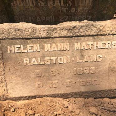 RALSTON Helen Mann Mathers nee LANG 1883-1955