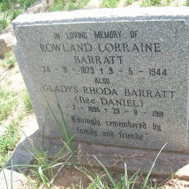 BARRATT Rowland Lorraine 1879-1944 &amp; Gladys Rhoda DANIEL 1895-1981