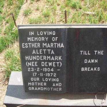 HUNDERMARK Esther Martha Aletta nee DEWET 1904-1972