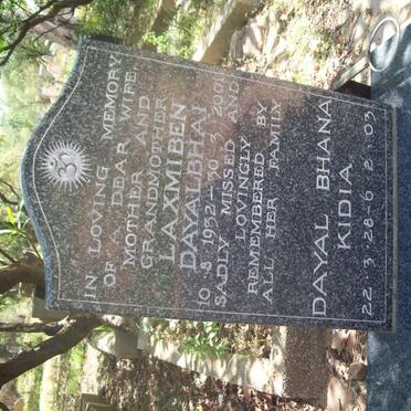 KIDIA Dayal Bhana 1928-2003 &amp; Laxmiben Dayalbhai 1932-2011