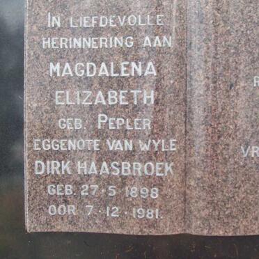 HAASBROEK Magdalena Elizabeth nee PEPLER 1898-1981