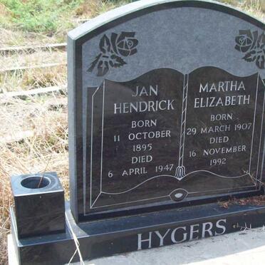 HYGERS Jan Hendrick 1895-1947 &amp; Martha Elizabeth 1907-1992