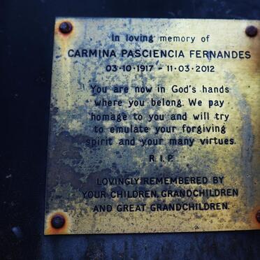 FERNANDES Carmina Pasciencia 1917-2012